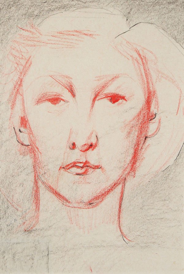 ITALIAN BUST PORTRAIT, MARINI: MARINO MARINI(Italian 1901-1980) Bust Portrait- 1938 Graphite and color pencil drawing Verso with Americo Molinar Gallery label inscribed with artist's name, dated 1938, and inventory number Image siz