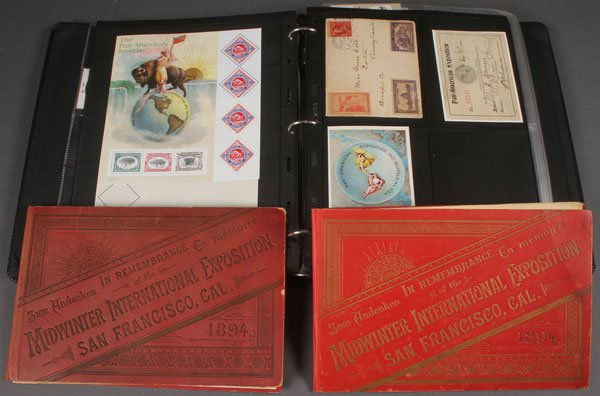 A COLLECTION OF EARLY WORLD’S FAIR MEMORABILIA: A COLLECTION OF EARLY WORLD’S FAIR MEMORABILIA AND SOUVENIRS, 19TH/20TH CENTURY. Including but not limited to 1876 and 1892 unused postal covers, 1901 and 1903 unused envelopes, 1933 first day cover