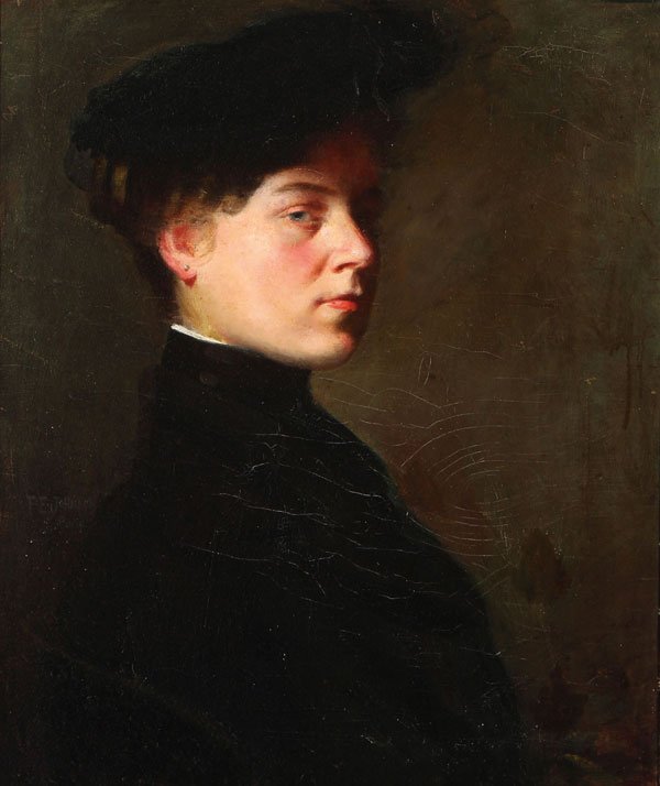 GILDED AGE PORTRAIT OF WOMAN: CONTINENTAL SCHOOL(19th/20th century) Portrait of a Woman in a Black Dress and Hat Oil on canvas Unsigned 24.2 inches x 20.3 inches (61.5 x 51.5 cm) Shipping: Professional, affordable a