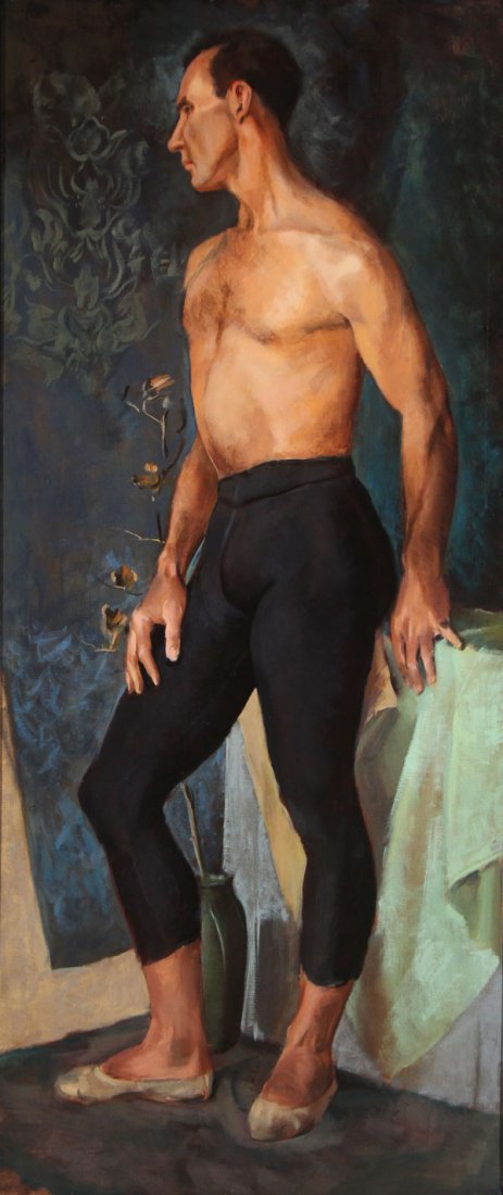 STUDIO OF MOSES SOYER OIL PAINTING: Studio of MOSES SOYER(American 1899-1974)A Male Ballet Dancer - circa 1950Oil on canvasStretcher bears the inscription M. SOYER NEW YORK STUDIO and on lower tacking edge, NEW YORK 1950.60.75 inches x