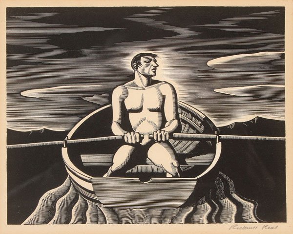 ORIGINAL ROCKWELL KENT SIGNED WOODCUT: ROCKWELL KENT(American 1882-1971) Oarsman - 1931 Woodcut Signed in pencil lower right Rockwell Kent 5.4 inches x 6.9 inches