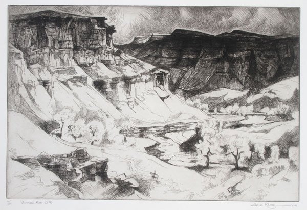 GENE KLOSS SIGNED LITHOGRAPH: GENE KLOSS(American 1903-1996) Gunnison River Cliffs Lithograph print Signed lower right in pencil 11 inches x 14 inches