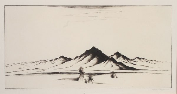 GENE KLOSS SIGNED LITHOGRAPH: GENE KLOSS(American 1903-1996) Desert Peace Lithograph print Signed lower right in pencil 7.5 inches x 15 inches, unillustrated