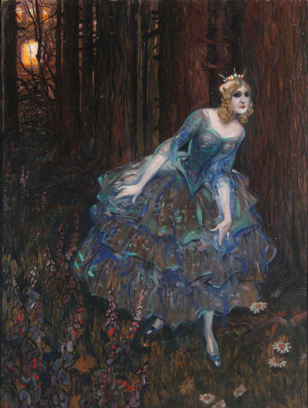 GERMAN OIL PAINTING OF CINDERELLA CIRCA 1900: GERMAN SCHOOL(19th/20th century)Cinderella - circa 1900Oil on artist boardInscribed on verso33 inches x 25.25 inches (84 x 64 cm)