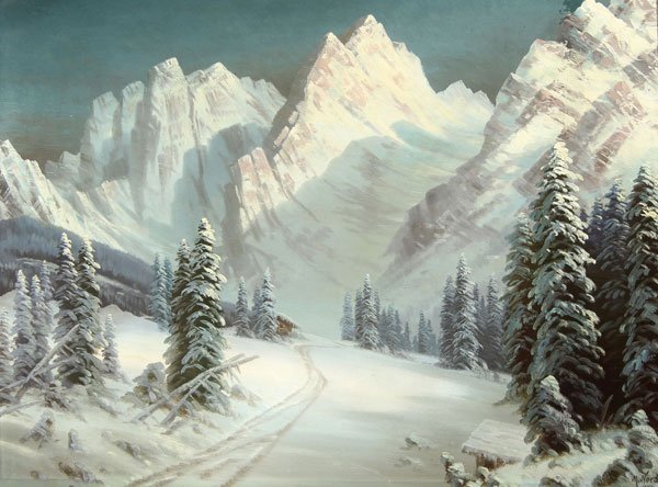 SIGNED GERMAN ALPINE PAINTING DATED 1940: MAX NORDT (German 1895-1979) Fresh Snow - 1940 Oil on canvas Signed lower right and dated 1940 23.75 inches x 31.5 inches (60.5 x 80 cm)