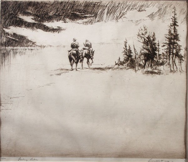 SIGNED DRYPOINT ETCHING BY LEVON WEST: LEVON WEST(American 1900-1968)Iceberg Lake Drypoint etchingSigned in pencil lower right and titled in pencil lower left and numbered 13/1009.25 inches x 11 inches (23.5 x 28 cm)