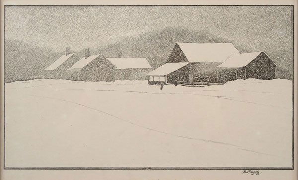 AMERICAN WOODBLOCK, ASA CHEFFETZ: ASA CHEFFETZ(American 1897-1965)Winter Weather WoodblockSigned in pencil lower right5 inches x 8.5 inches (12.7 x 21.5 cm)