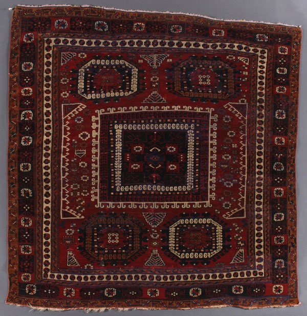 A TURKISH BERGAMA ORIENTAL RUG: A TURKISH BERGAMA ORIENTAL RUG, FIRST QUARTER 20TH CENTURY. 4 feet 7 inches x 5 feet 10 inches (139.7 x 177.8 cm). Provenance: From the lifetime estate collection of Jose Antonio Danobeitia (1942-2011