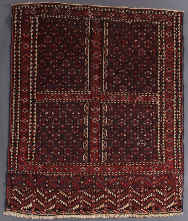 A TURKOMAN YOMUD ENSI, CIRCA 1900: A TURKOMAN YOMUD ENSI, CIRCA 1900. 4 feet 8 inches x 5 feet 6 inches (142.2 x 167.6 cm). Provenance: From the lifetime estate collection of Jose Antonio Danobeitia (1942-2011). Born in Spain, Mr. Dano