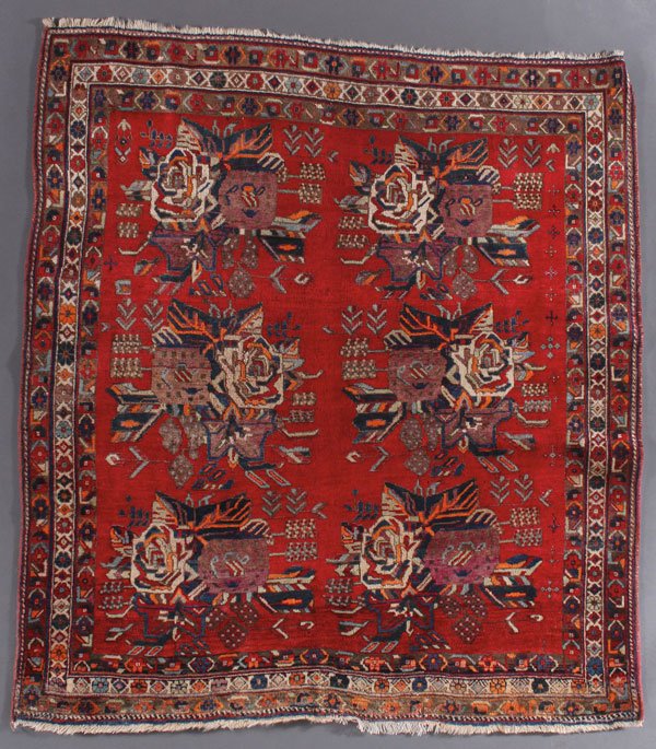 A PERSIAN AFSHAR ORIENTAL RUG: A PERSIAN AFSHAR ORIENTAL RUG, SECOND QUARTER 20TH CENTURY. 4 feet 9 inches x 5 feet 3 inches (144.7 x 160 cm). Provenance: From the lifetime estate collection of Jose Antonio Danobeitia (1942-2011). 