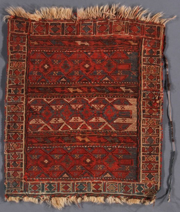 A SOUTH PERSIAN BAG FACE, CIRCA 1900 OR EARLIER: A SOUTH PERSIAN BAG FACE, CIRCA 1900 OR EARLIER. Soumac technique. 1 foot 7 inches x 1 foot 10 inches (48.3 x 55.9 cm). Provenance: From the lifetime estate collection of Jose Antonio Danobeitia (1942
