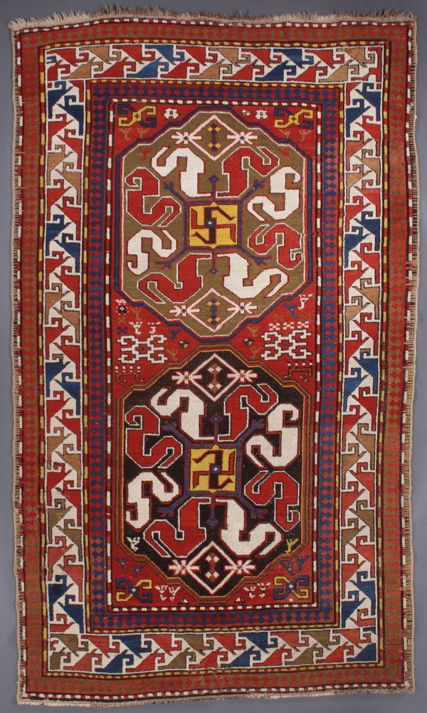 A CLOUD BAND KARABAGH ORIENTAL RUG: A CLOUD BAND KARABAGH ORIENTAL RUG, SOUTHWEST CAUCASUS, SECOND QUARTER 20TH CENTURY. 4 feet 4 inches x 7 feet 6 inches (132.1 x 228.6 cm). Provenance: From the lifetime estate collection of Jose Anton