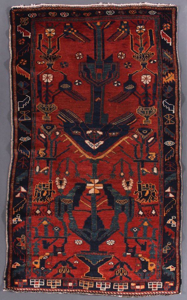 AN IRANIAN LURI TRIBAL RUG, SECOND QUARTER 20TH C: AN IRANIAN LURI TRIBAL RUG, SECOND QUARTER 20TH CENTURY. 4 feet 1 inch x 6 feet 11 inches (124.5 x 210.8 cm). Provenance: From the lifetime estate collection of Jose Antonio Danobeitia (1942-2011). Bo