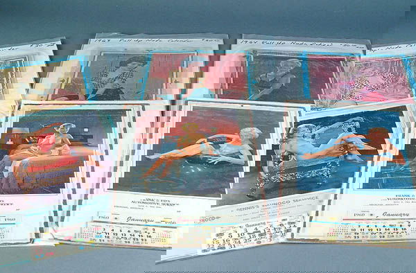 15 PIN-UP CALENDARS mostly 1960's service station: 15 PIN-UP CALENDARS mostly 1960's service stations with nude photos, including a 1982 & 1996 Playboy. Estimate $50-$100