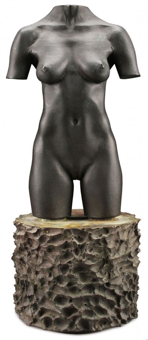 ROBERT GRAHAM BRONZE NUDE TORSO: ROBERT GRAHAM(American 1938-2008)Torso Bronze with black patina on an integral textured bronze baseInscribed on underside of base in script "R. Graham" and further inscribed "Smiley" and also "JUAN"
