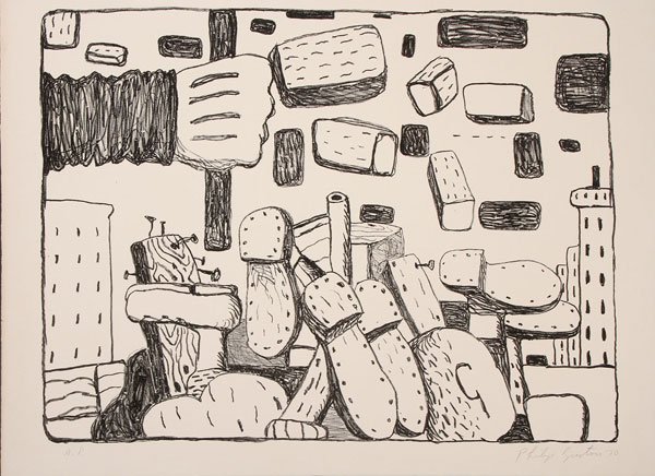SIGNED LITHOGRAPH BY PHILIP GUSTON (1913-1980): PHILIP GUSTON (American 1913-1980) The Street - 1970 Lithograph Signed and dated lower right in pencil “Philip Guston ‘70”; numbered lower left “A.P.” Image size 19.75 inches x 26.4 inches, 