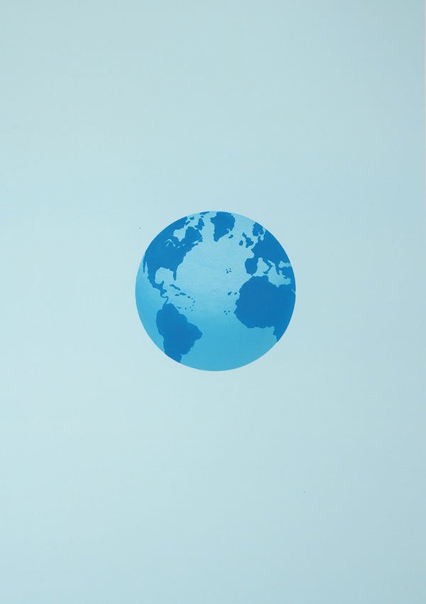 ED RUSCHA SIGNED COLOR LITHOGRAPH: ED RUSCHA (American b. 1937) The Globe and Its Surroundings - 1982 Color lithograph Signed and dated lower right in pencil “Ed Ruscha 1982”, numbered lower left 50/55, BFK Rives France watermark a