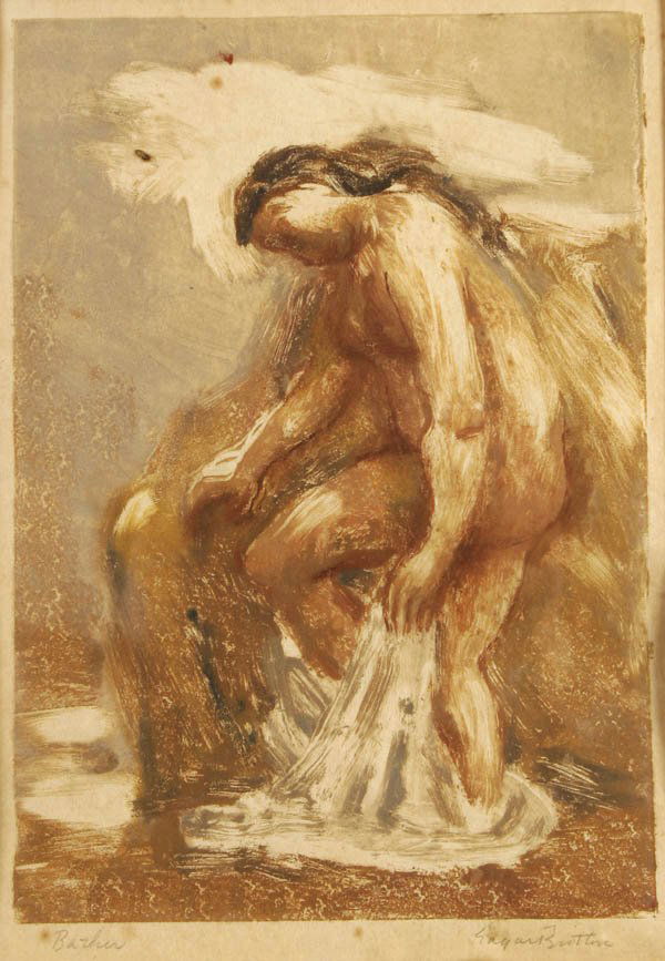 EDGAR BRITTON (American 1901-1982) "Bather" color: EDGAR BRITTON (American 1901-1982) "Bather" color monotype print, signed lower right. 9.75"x6.75" (image size). Estimate $25-$50