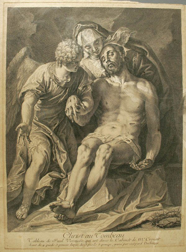 GASPARD DUCHANGE (French 1662-1757) "Christ Au To: GASPARD DUCHANGE (French 1662-1757) "Christ Au Tombeau" engraving. 15.25"x12" (image size). Estimate $50-$75