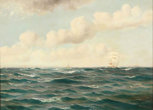 EDWARD MORAN SIGNED SEASCAPE DATED 1891: Attributed to EDWARD MORAN(American 1829-1901)A Good Breeze - 1891Oil on canvasSigned lower left "Edw Moran 1891"16 inches x 22 inches SHIPPING NOTICE:Jackson’s is your