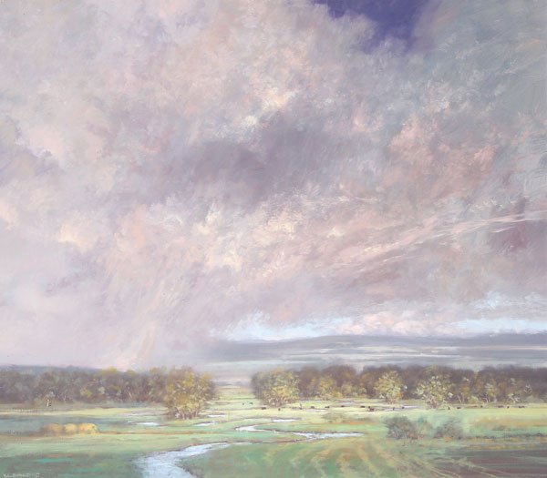 LARGE MIDWEST LANDSCAPE PAINTING BY RAYMOND KNAUB: RAYMOND KNAUB(American 1940-) Summer Shadows Oil on canvas Signed lower left 28 inches x 32 inches SHIPPING NOTICE: Jackson’s is your sole and only source for one stop pack