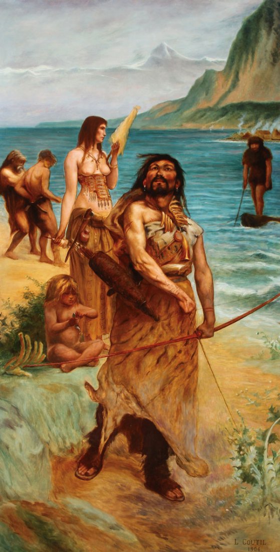 FRENCH HISTORIC PAINTING SIGNED & DATED 1906: LEON COUTIL(French 1856-1943)Ancient Northern Europeans - 1906Oil on canvasSigned and dated lower left "L. Coutil 1906"28.75 inches x 23.5 inches (73 x 60 cm)Léon Coutil was a noted draftsman, engrav