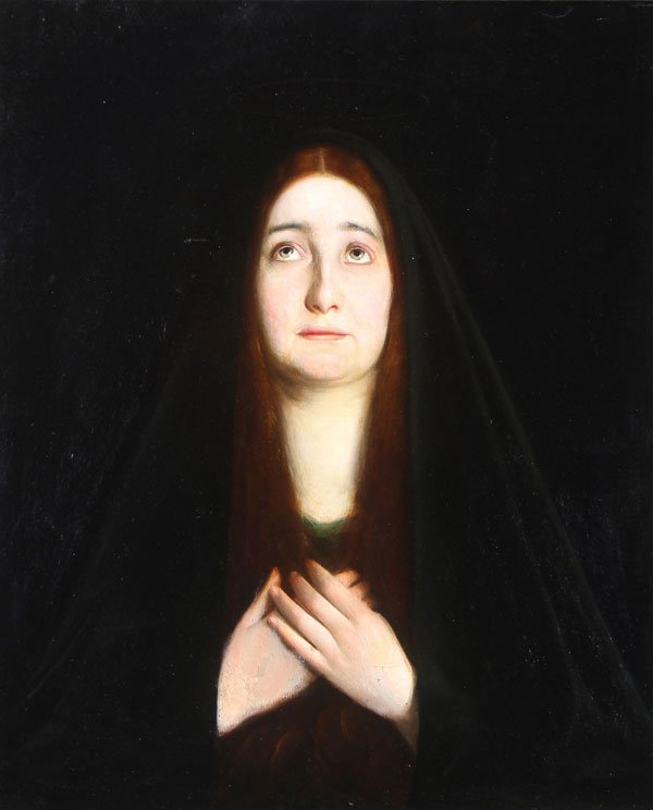 OIL ON CANVAS CIRCLE OF MAX NONNENBRUCH 1857-1922: Circle of MAX NONNENBRUCH(German 1857-1922)The Sorrowful Madonna Oil on canvasApparently unsigned, stretcher inscribed "MUNCHEN"27.75 inches x 23 inches (70 x 58 cm) SHIPPING NOTICE:<