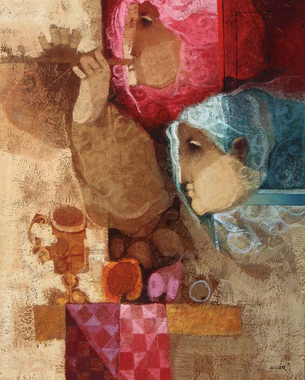 ALVAR SUNOL OIL ON CANVAS PAINTING: ALVAR SUNOL(b. 1935- ) Concert Oil on canvas Signed lower right and titled on verso 32 inches x 25.75 inches (82 x 65 cm) SHIPPING NOTICE: Jackson’s is your sole and only so