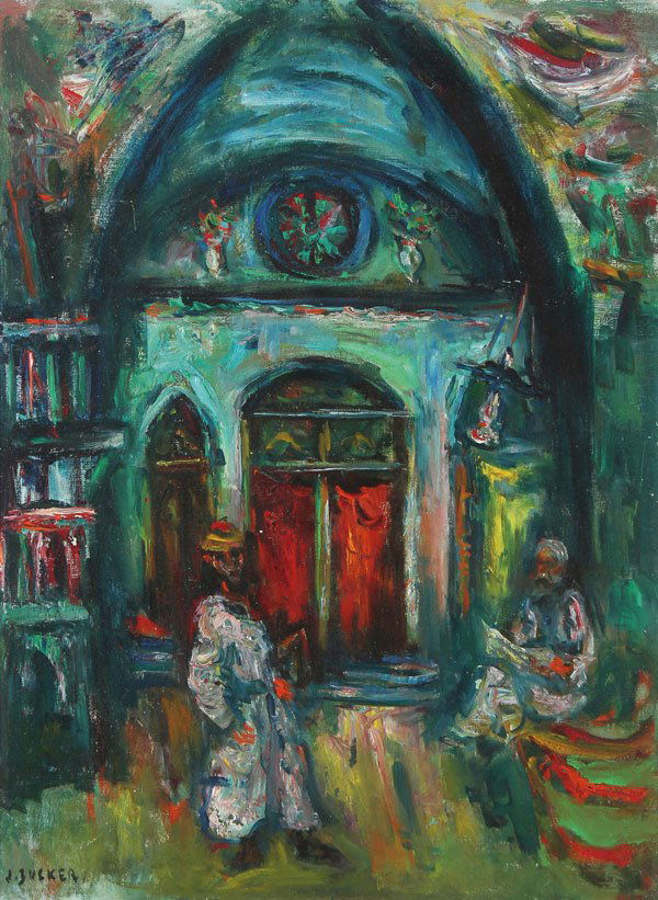JEWISH THEMED PAINTING JACQUES ZUCKER, POLISH 1900-1981: JACQUES ZUCKER(Polish/American 1900-1981)Inside the Synagogue Oil on canvasSigned lower left24 inches x 18 inches (61 x 46 cm) SHIPPING NOTICE:Jackson’s is your sole and
