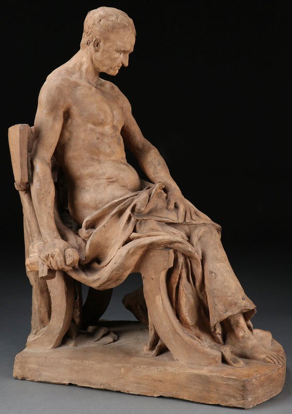 TERRA COTTA GROUP BY JULES J. LABATUT (1881-1935): JULES JACQUE LABATUT(French 1881-1935) The Death of Cato of Utica Terra cotta Inscribed on base "Labatut" Height 20.5 inches (52 cm) SHIPPING NOTICE: Jackson’s is your sol