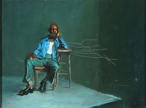 AN AMERICAN OIL PAINTING, GREG KREUTZ: GREG KREUTZ(American b. 1947) Gentleman Seated in Chair Oil on canvas Singed lower right 12 inches x 16 inches (30.5 x 40.6 cm) SHIPPING NOTICE: Jackson’s is your sole and o