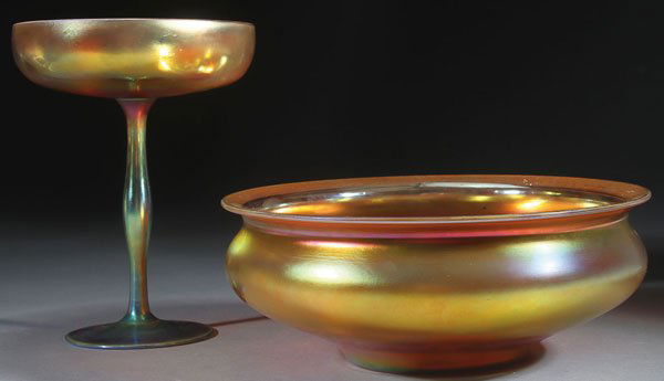 A CARDER STEUBEN ART GLASS CONSOLE BOWL & COMPOTE (1 of 3)