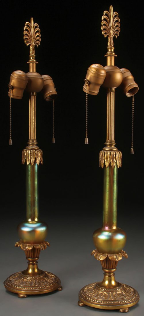 STEUBEN GOLD AURENE AND GILT BRONZE TABLE LAMPS (1 of 1)