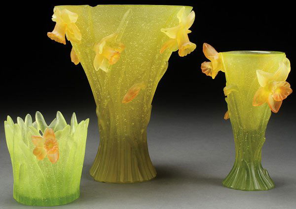 THREE DAUM FRENCH PATE DE VERRE ART GLASS VASES (1 of 9)