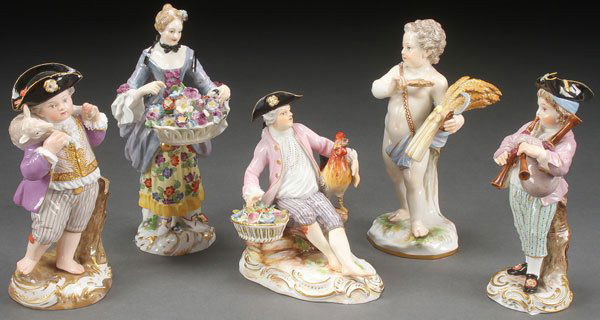 FIVE MEISSEN GERMAN PORCELAIN FIGURES (1 of 3)