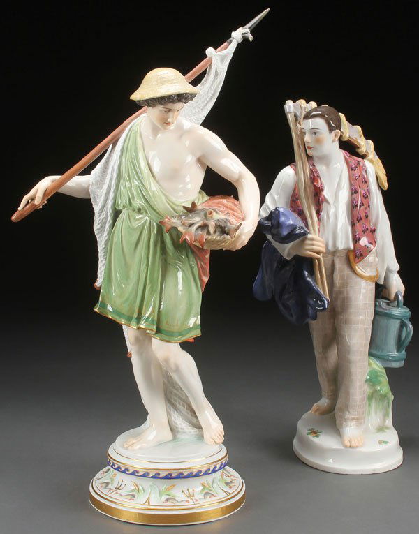 A PAIR OF LARGE MEISSEN GERMAN PORCELAIN FIGURES (1 of 8)