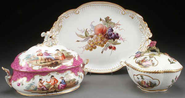 A FINE EARLY MEISSEN TUREENS AND PLATTER GROUP (1 of 3)