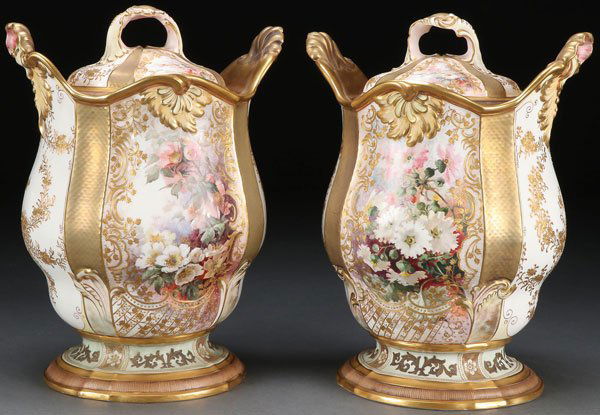 GILT  AND FLORAL DECORATED COVERED URNS (1 of 4)