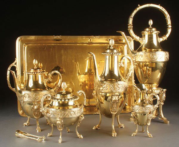 AN IMPRESSIVE SILVER GILT SEVEN PIECE COFFEE (1 of 2)
