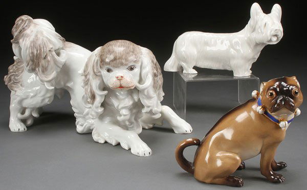THREE GERMAN PORCELAIN DOG FIGURES (1 of 3)