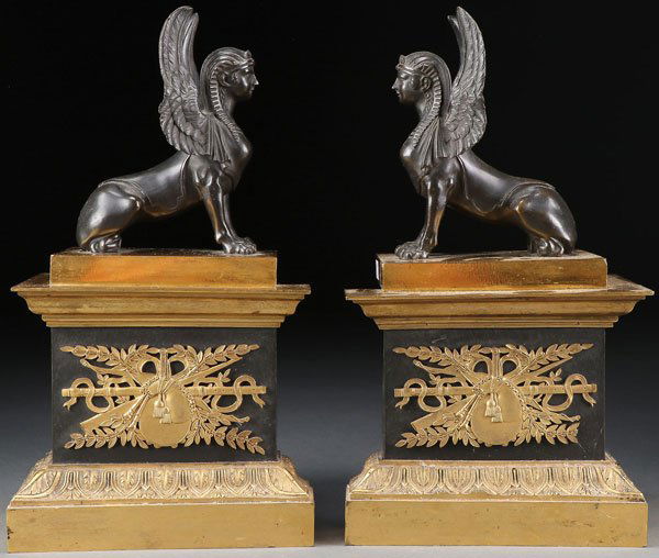 A PAIR OF FRENCH EMPIRE PERIOD PATINATED AND GILT (1 of 1)
