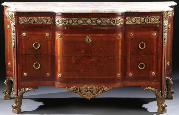 A FRENCH LOUIS XVI STYLE GILT BRONZE MARQUETRY AN (1 of 8)