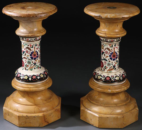 ITALIAN SIENNA MARBLE AND FAIENCE POTTERY PEDESTALS (1 of 1)