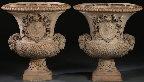 AN EXCEPTIONAL PAIR OF TERRACOTTA GARDEN URNS (1 of 7)