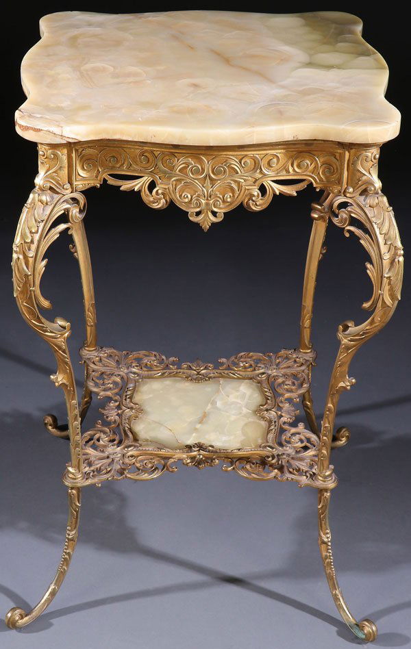 A VICTORIAN ROCOCO STYLE GILT BRONZE & ONYX STAND (1 of 1)