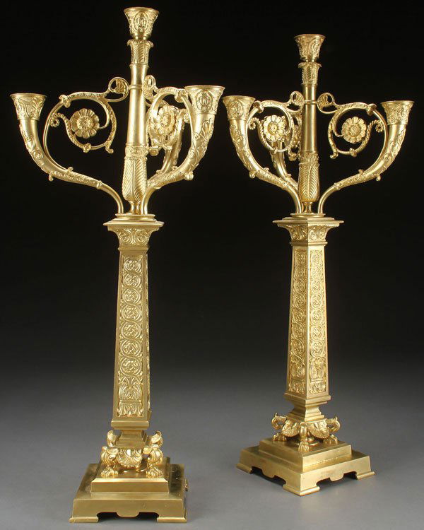 A LARGE PAIR OF GILT BRONZE FIVE-LIGHT CANDELABRA (1 of 1)