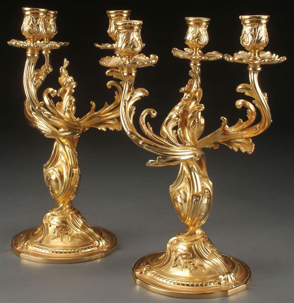 A PAIR OF FRENCH GILT BRONZE THREE-LIGHT (1 of 4)