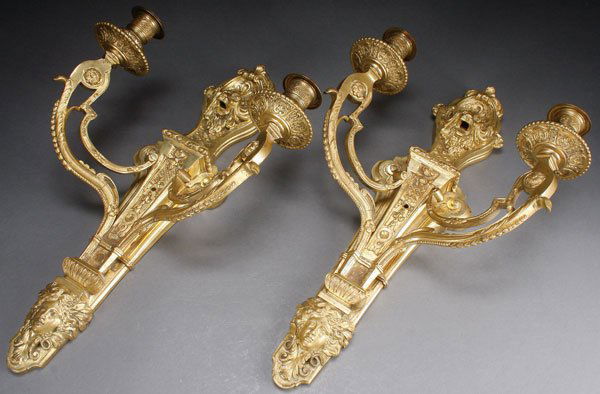 FRENCH EMPIRE REVIVAL GILT BRONZE WALL SCONCES (1 of 1)