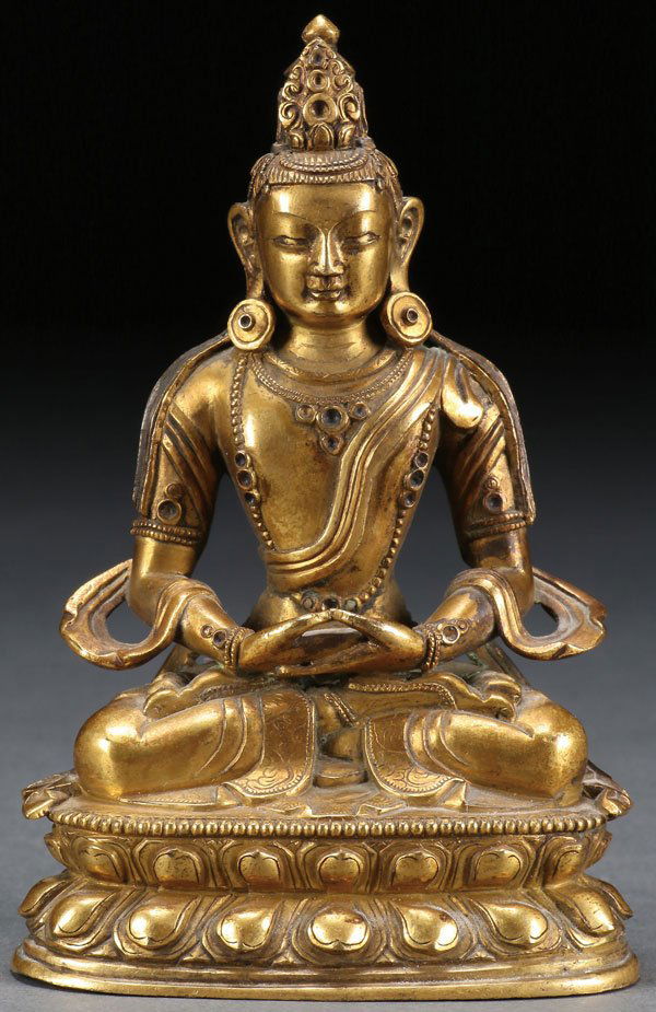 VERY FINE SINO-TIBETAN GILT BRONZE DEITY 18TH C. (1 of 4)