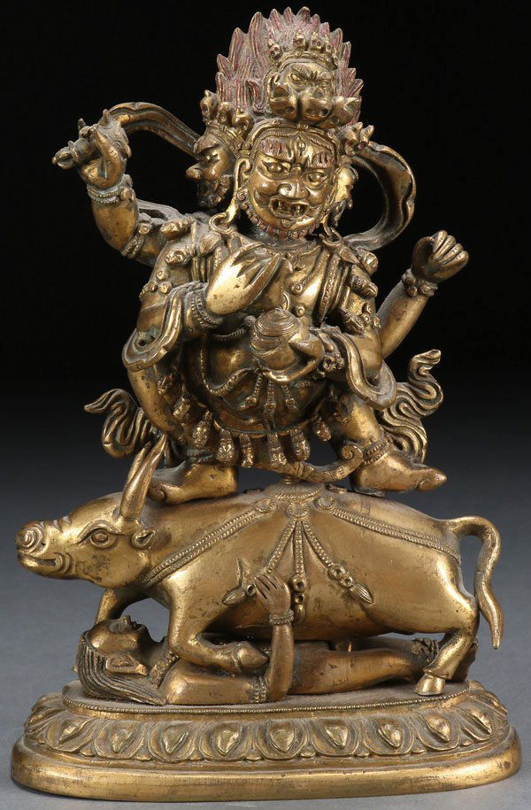 A SINO-TIBETAN GILT BRONZE FIGURE OF YAMA DHARMAR (1 of 5)